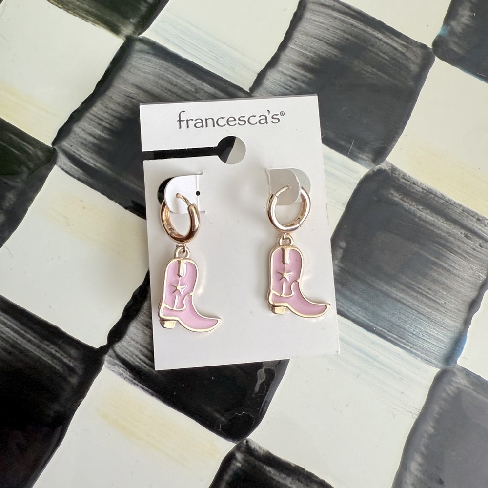 Pink cowboy boot charm earrings
